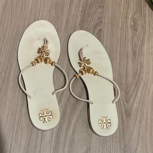 Tory Burch White Sandals with Gold Details